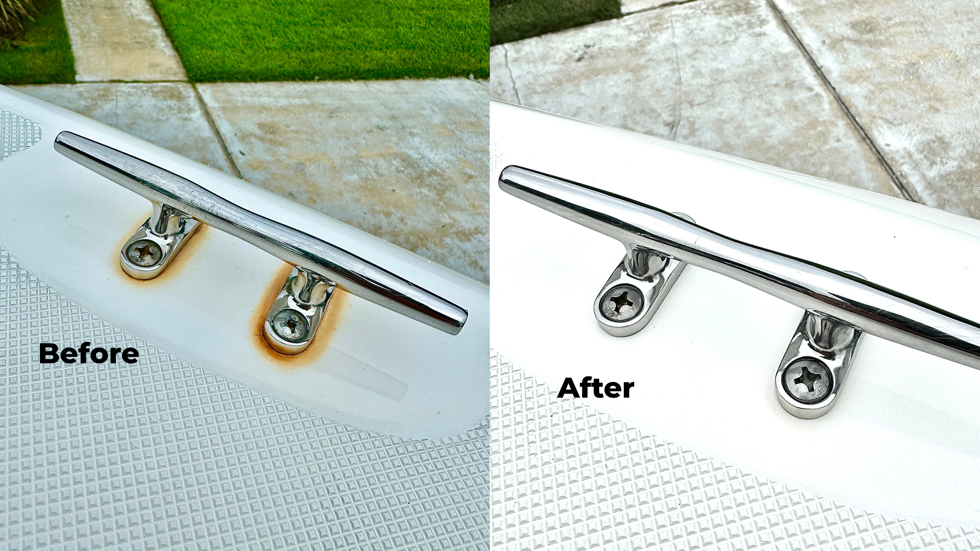 Revival Rust Stain Remover working on a boat cleat
